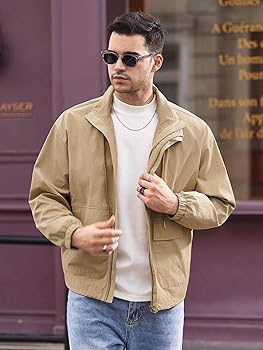 Amazon.com: XUSONGL jackets for men Loose Stand Collar Open
